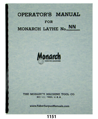 Monarch Model NN Lathe Adjustment & Parts List Manual #1151