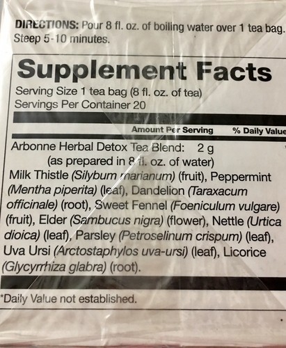 Arbonne Essentials Herbal Detox Tea 20 Bags Caffeine Free Dietary Supplement NIB