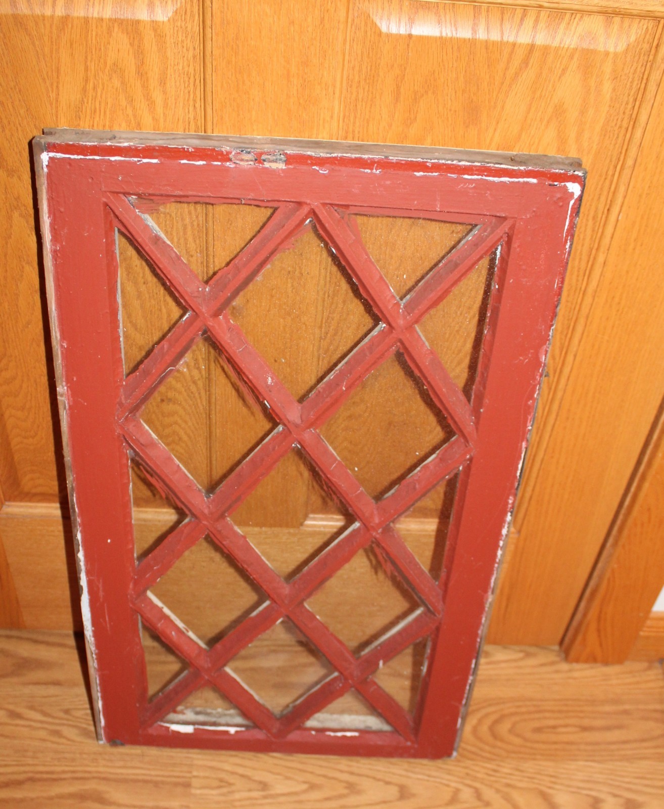 Architectural Salvage  UNIQUE OLD WINDOW SASH FRAME 17 X 29 DIAMOND PATTERN