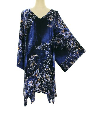 Womens Tunic Top Plus Size 4X 5X Loose Fitting Tops, Blue Floral, Rayon