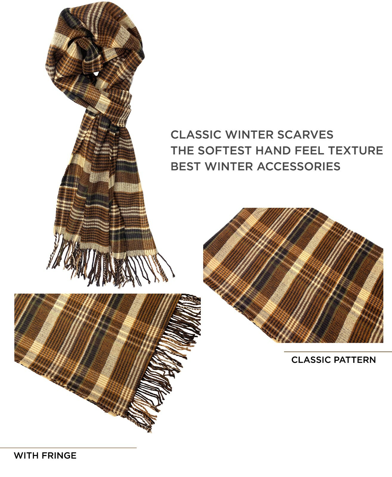 Calvia Cashmere Feel Scarf Super Soft & Warm Elegant Looks - Multicolor Brown