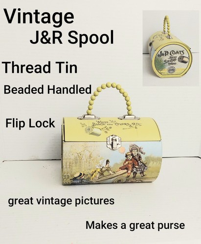Vintage J & P Coats Spool Shaped Metal Sewing Tin Use As A