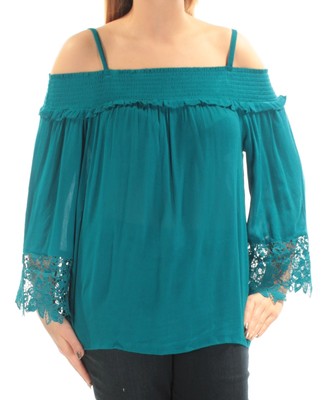 

INC Женский темно-бирюзовый кружевной топ с открытыми плечами и рукавами-кимоно с рюшами, Teal