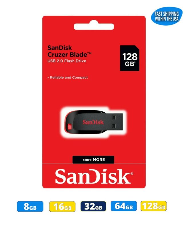 Sandisk 8gb 16gb 32gb 64gb 128gb Cruzer Blade Flash Drive Memory Stick Usb Lot