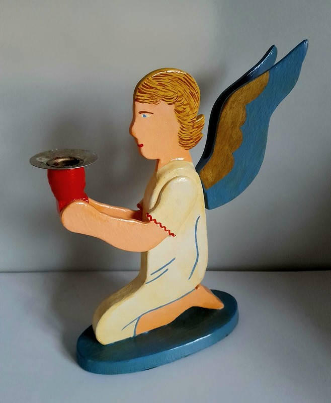 Uralte Flachfigur Erzgebirge Knieender Engel Kerzenhalter  WunderschÃ¶N 22cm GroÃ