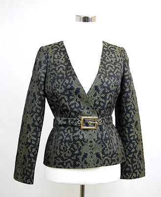 Pre-owned Gucci $2750 Authentic  Runway Python Print Jacket Blazer W/belt, 319227 1304 In Green/black