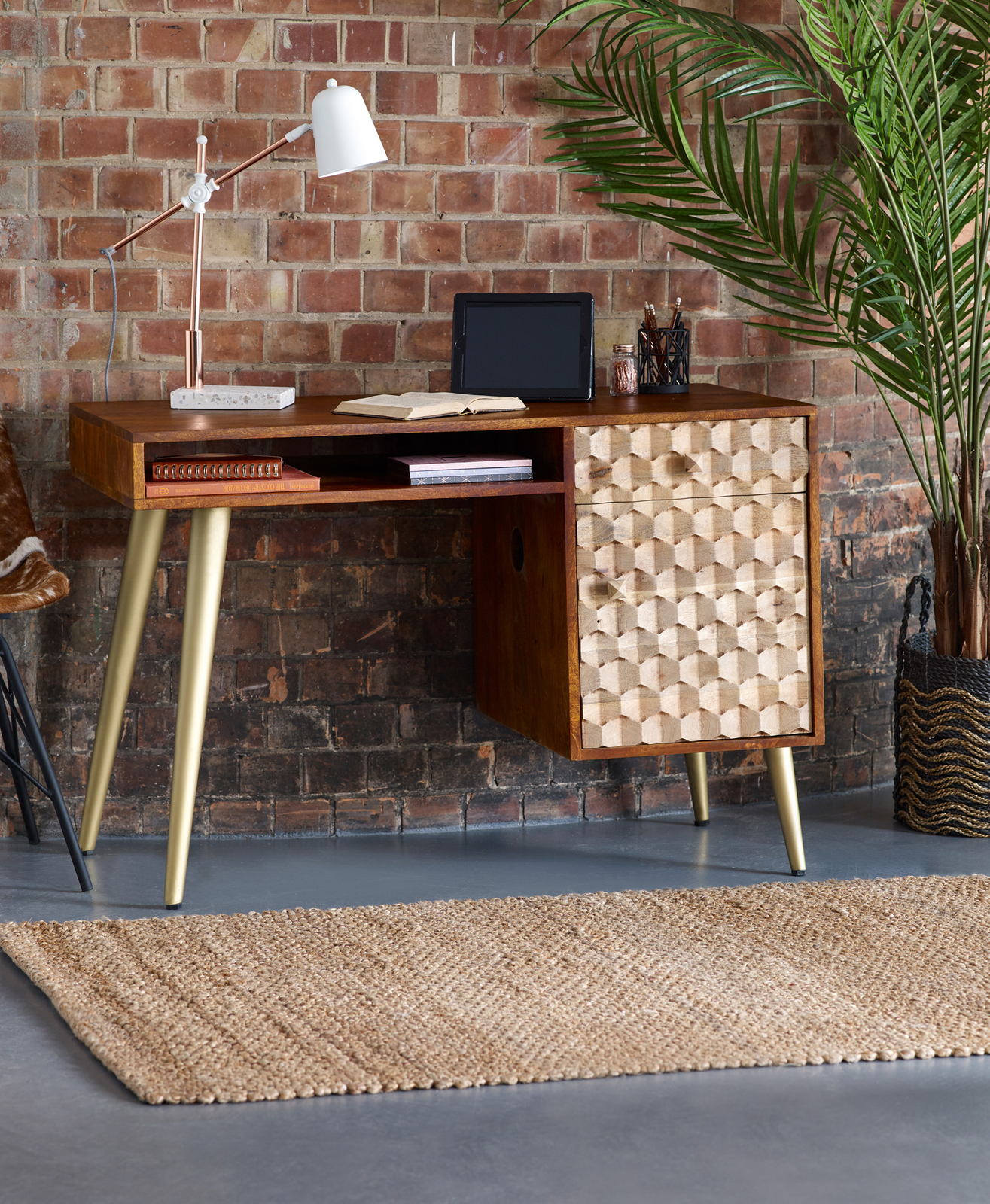 Details about Edison Office Desk With Drawers Walnut Gold Solid Mango Wood Retro Scandi Style Details about Edison Office Desk With Drawers Walnut Gold Solid Mango Wood Retro Scandi Style