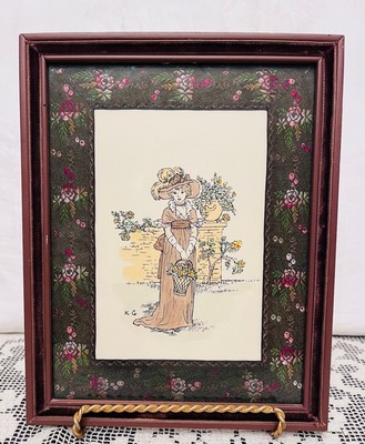 Vintage Kate Greenaway Hand Colored Print One Of A Kind Workshop Ribbon Matting