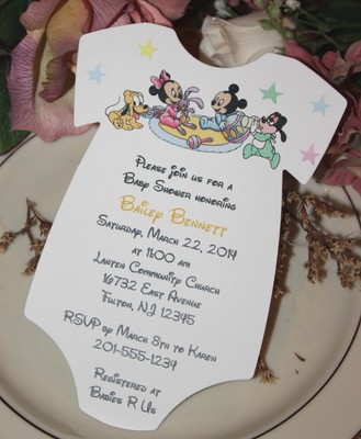 set of 10 baby mickey mouse & baby minnie mouse & friends baby shower  invitation