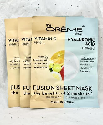 X3 The Creme Shop VITAMIN C + HYALURONIC ACID Fusion Sheet Mask Ipsy Lot Of 3