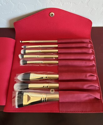 Luxie Glitter and Gold Brush Set with Red Case Pouch 8 Brushes NEW for Face Eyes