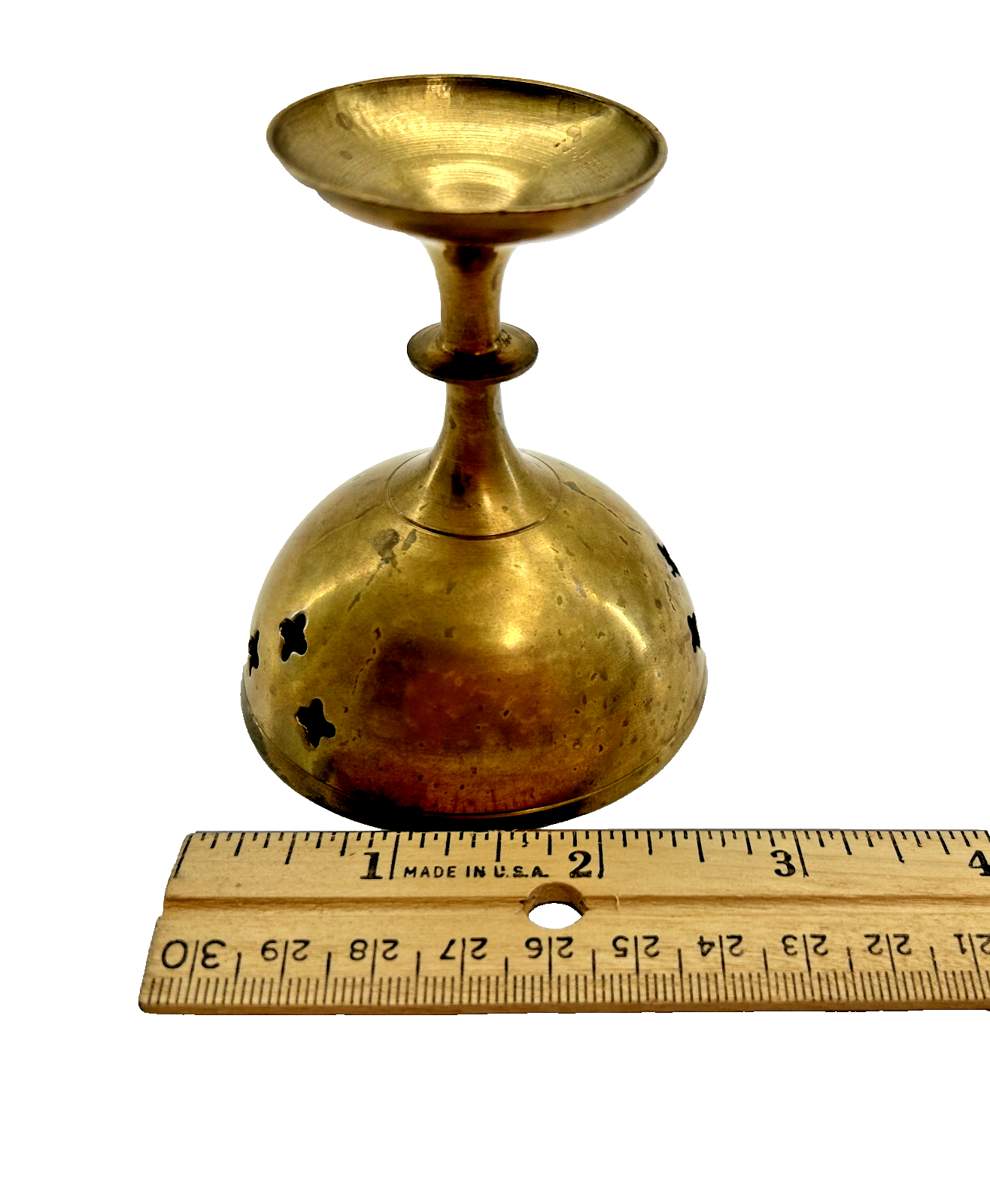 Vintage Brass Candle Holder Incense Burner Small Patina Tea light 3" High
