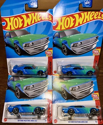 Lot Of 4 2023 Hot Wheels Then And Now  69 Ford Mustang Boss 302 Falken Blue