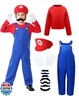 ELEGAWHISPR Halloween Costume Kids Plumber Jumpsuit with Hat Gloves Moustache Accessories Set (Red, Large(9-10 Years))