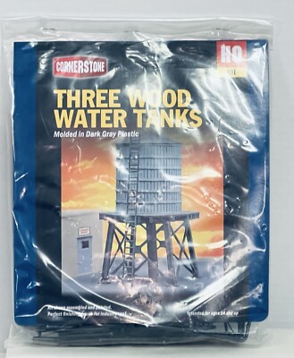 WALTHERS,Cornerstone.HO,Kit#933-3507. Three WOOD WATER TANKS molded In Dark Gray