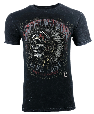 AFFLICTION Men's T-shirt AC IROQUOIS BLACK LAVA Biker Skull Tattoo MMA S-4XL