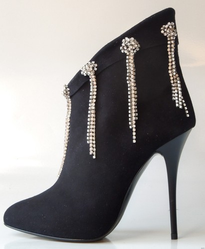 Pre-owned Giuseppe Zanotti Black Suede Jeweled Trim Ankle Boots - Gorgeous 1.4k