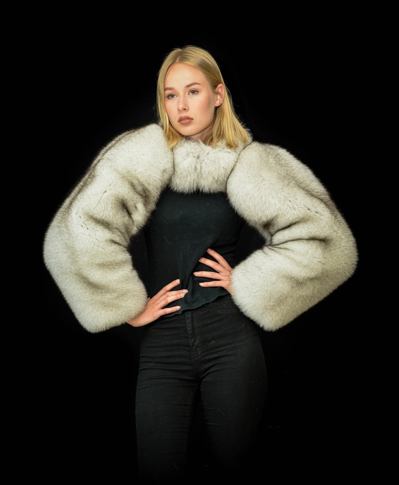 Pre-owned Handmade Genuine White Fox Fur Women's  Arm Warmers Sleeves + Scarf