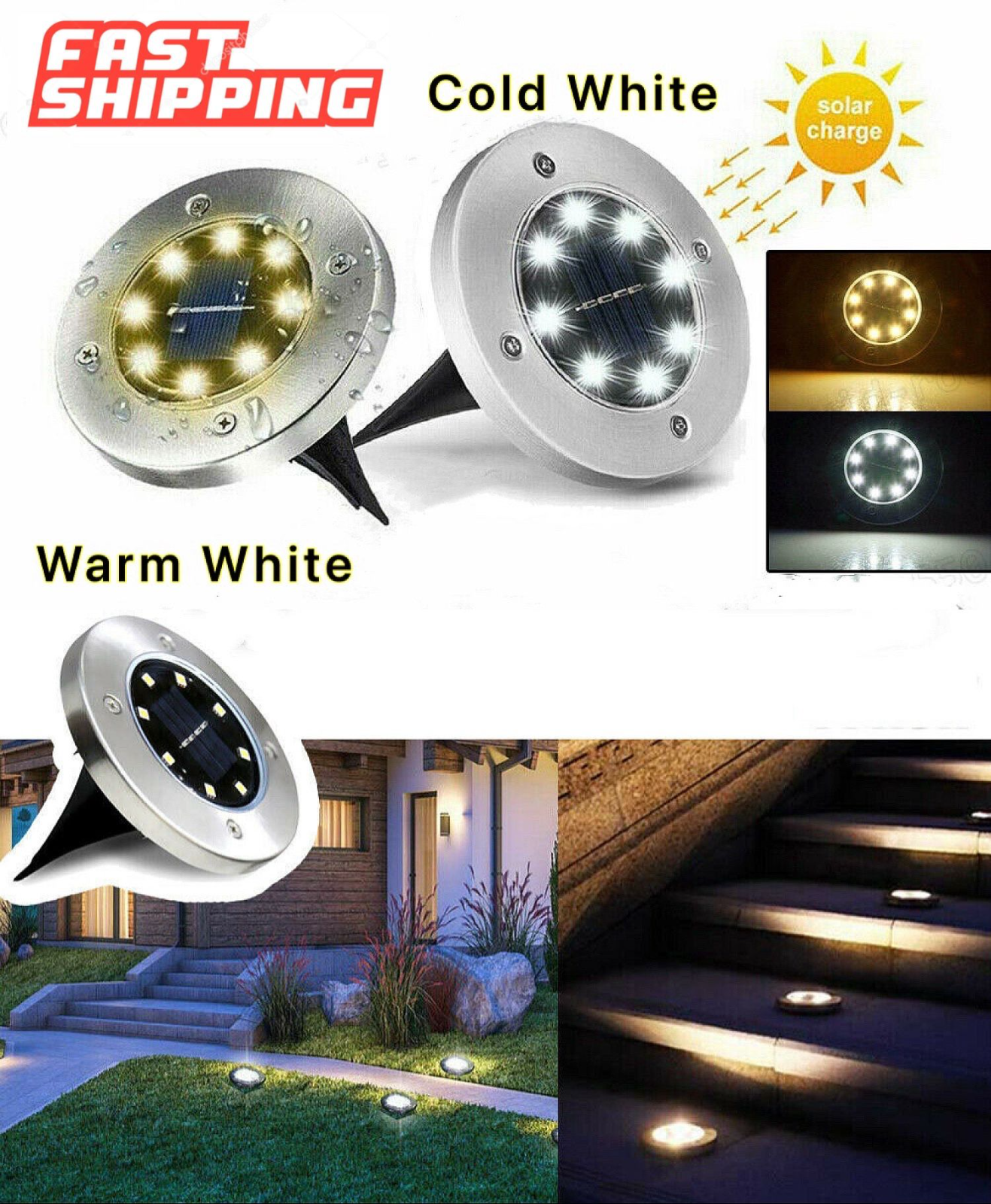 LED Solar Power Flat Buried Light In-Ground Lamp Outdoor Pat