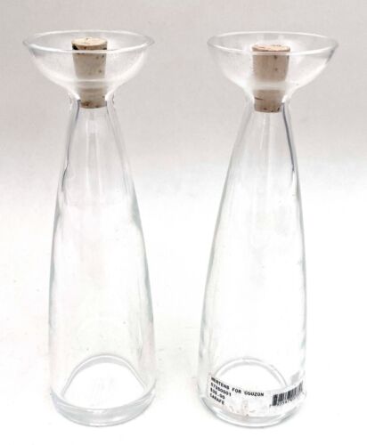 Pair of diminutive glass carafes Carl Mertens 6” flasks for Couzon 
