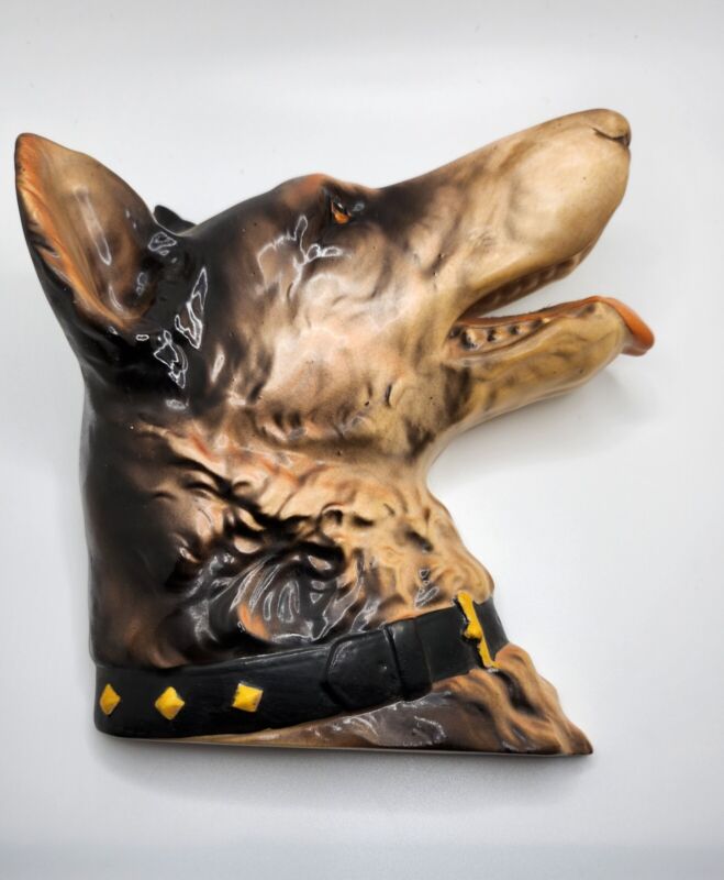 German Shephard Head Wall Hanging, Dog Bust, Studed Collar, Made In Japan