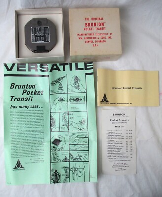 The ORIGINAL BRUNTON POCKET TRANSIT F2001 IN QUADRANTS (DAMPED) ORIGINAL BOX