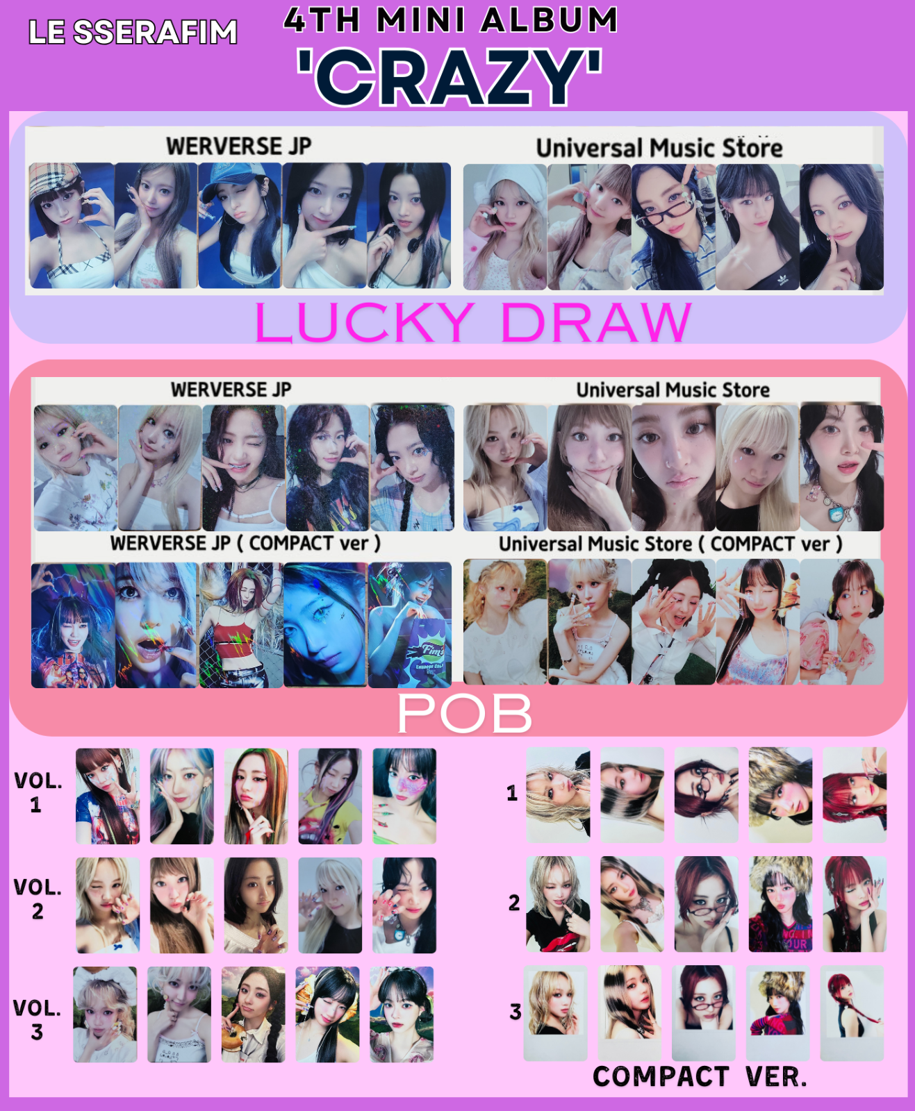 LE SSERAFIM CRAZY 4th Mini Album Photocard JAPAN Lucky draw LE SSERAFIM CRAZY 4th Mini Album Photocard JAPAN Lucky draw