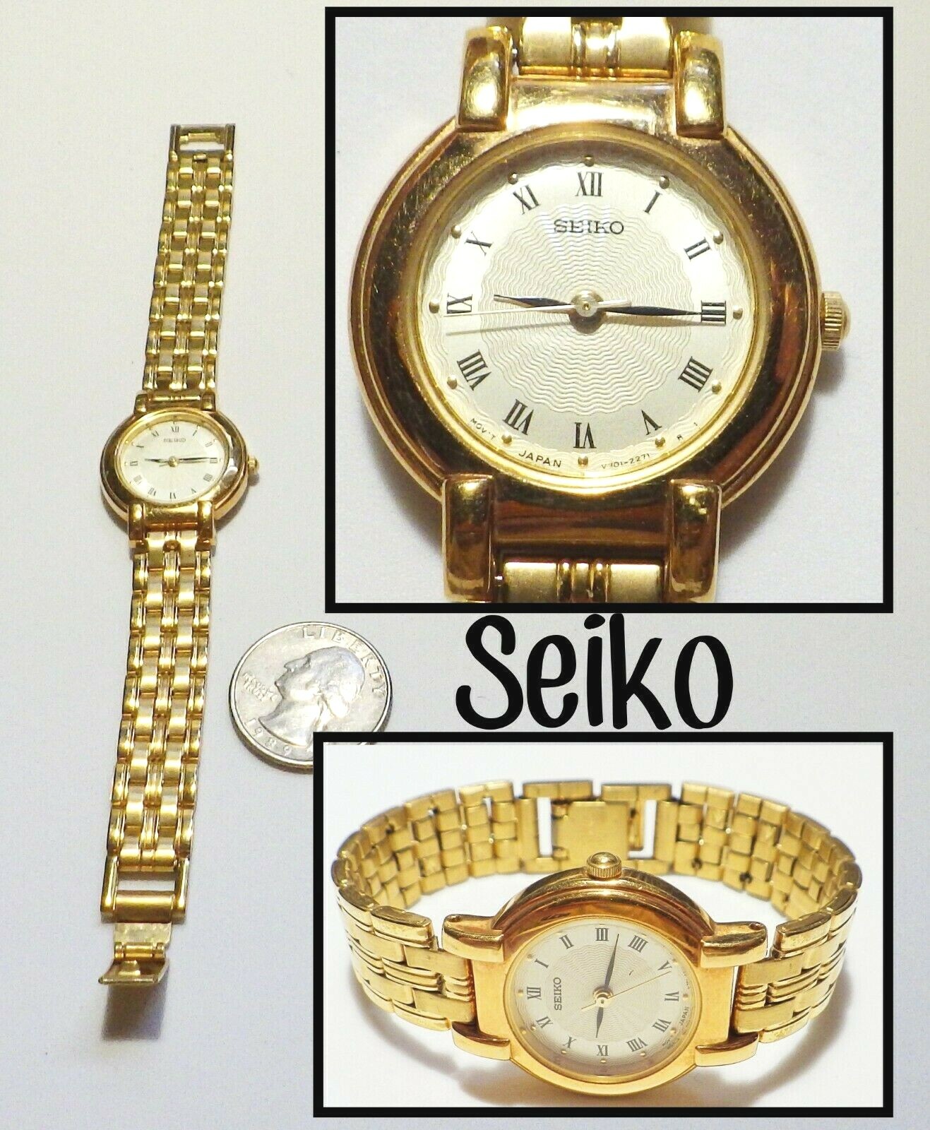 Ladies SEIKO Analog Quartz Watch V701 1781 Goldtone SS