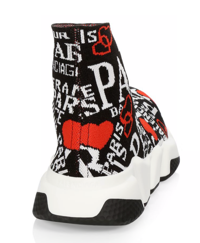 Pre-owned Balenciaga Women Speed Sock Trainer White Black Red Paris Runner Sneakers 42