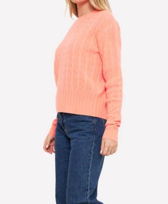 Pre-owned Cashmere Brodie  Cathy  Cable Crew Sweater In Coral - Size M In Pink