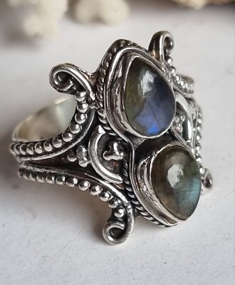 NEU Luxus 925 Sterling Silber-Ring mit echtem Labradorite, Gr. 7-10 Handmade