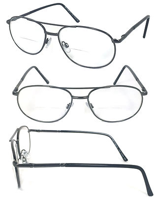 Bifocal Metal Frame Retro Pilot Clear Lens Reading Glasses Spring Hinges RE69