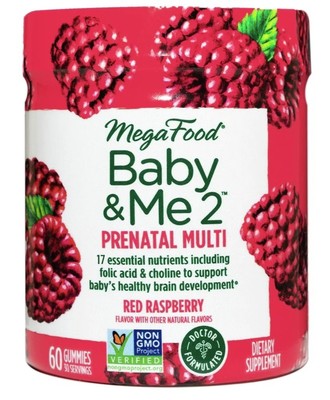 MegaFood Baby & Me 2 Prenatal Multi жевательные конфеты с красной малиной 60 капсул