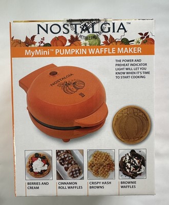 Mini Pumpkin Waffle Maker Nostalgia MyMini Non-stick Easy Wipe Clean Orange New