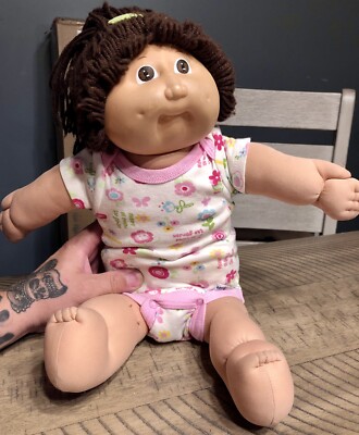 Vintage Cabbage Patch Doll 1978 1982 Brown Eyes Dimples Brown Corn Silk Hair