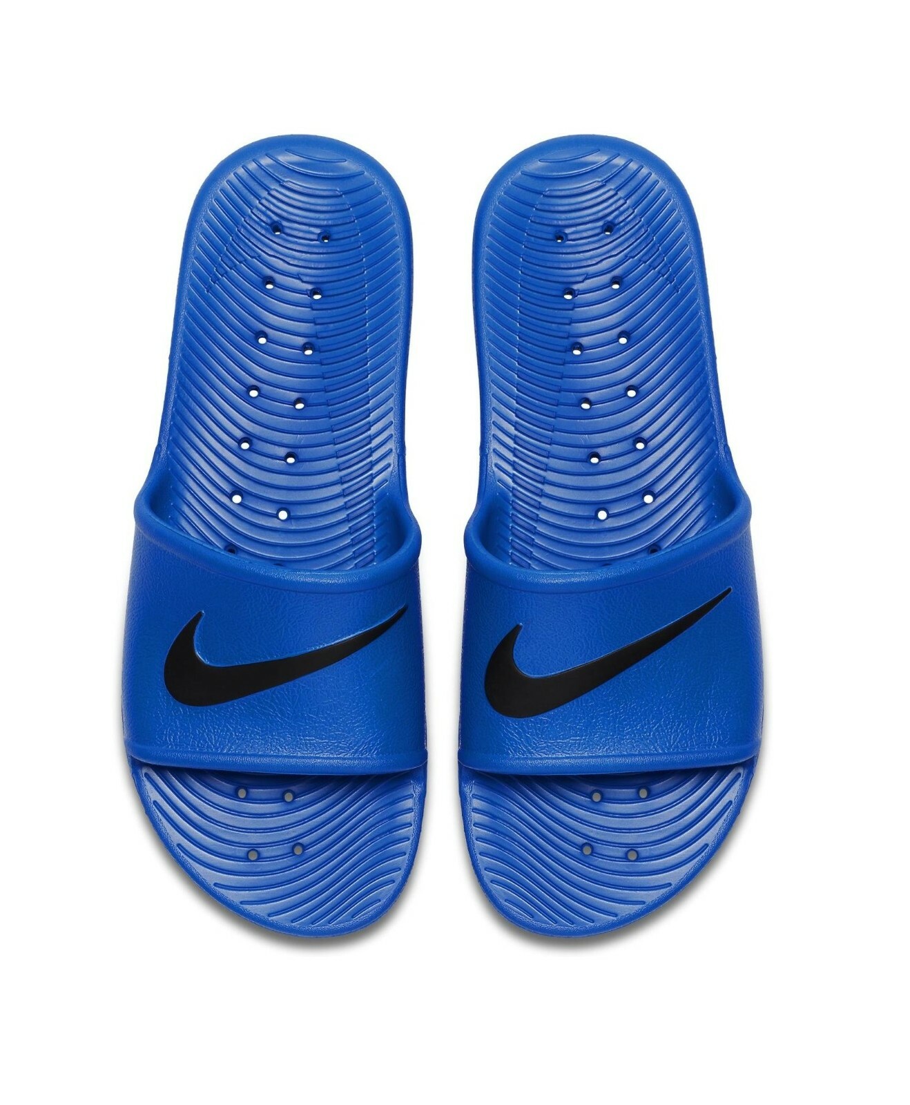 black and blue nike slides