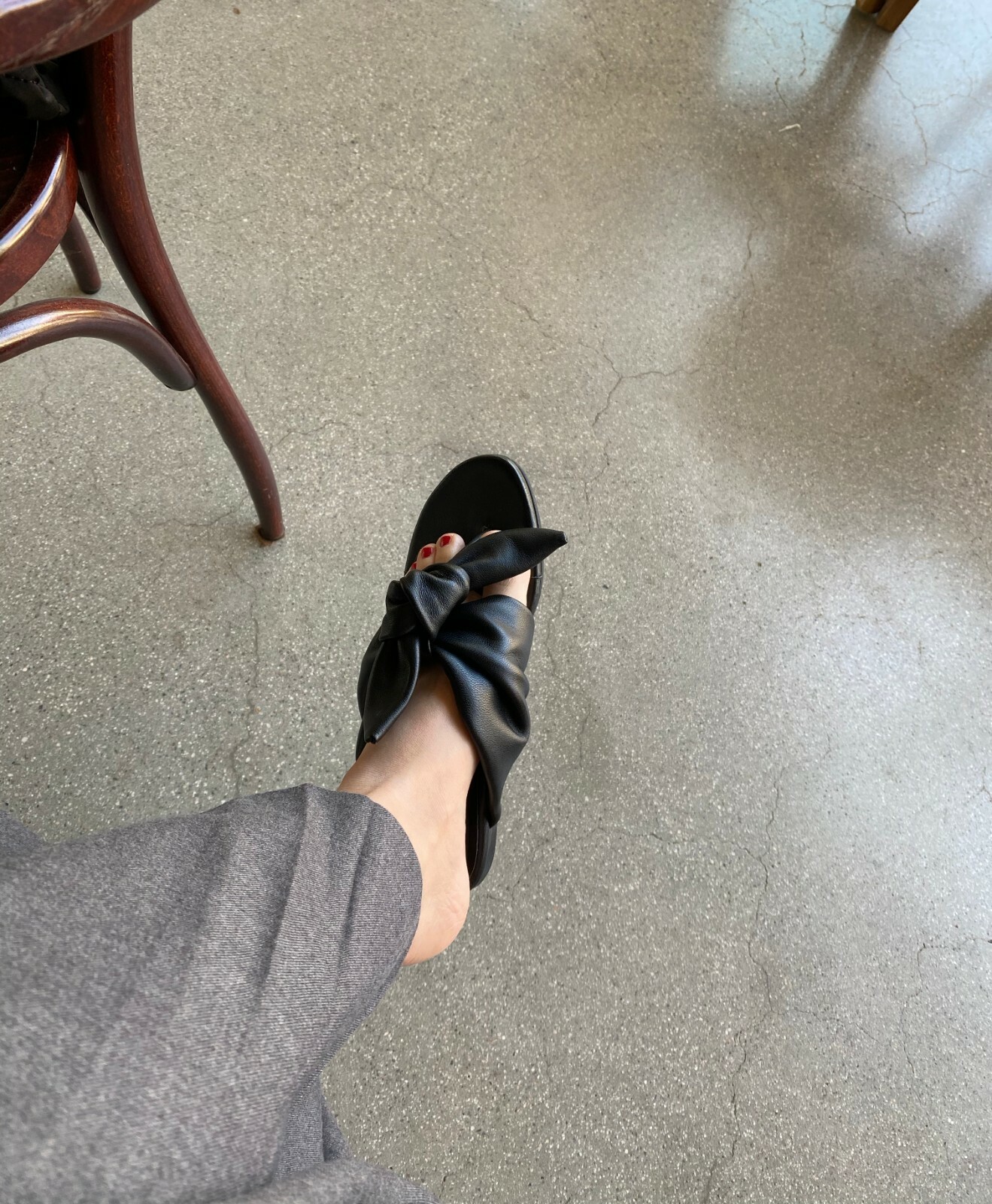 Pre-owned Handmade Women Lamb Skin Leather Bow Tie Mule Slide Sandals Shoes Sander Minimal In Black