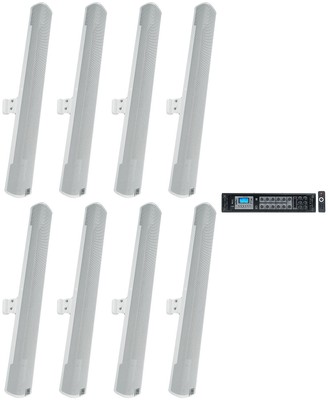 (8) JBL COL800-WH 32'' White 70V Commercial Column Wall Mount Array Speakers+Amp