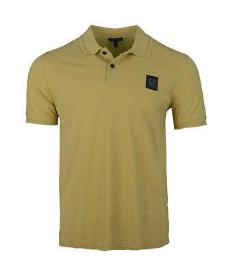 BELSTAFF 'STANNETT' POLO SHIRT CHEST PATCH BADGE MUSTARD YELLOW PIQUE COTTON