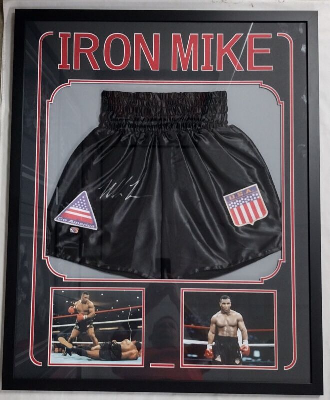 Mike Tyson Signed Autographed Framed Trunks Mike Tyson Exclusive Authentication