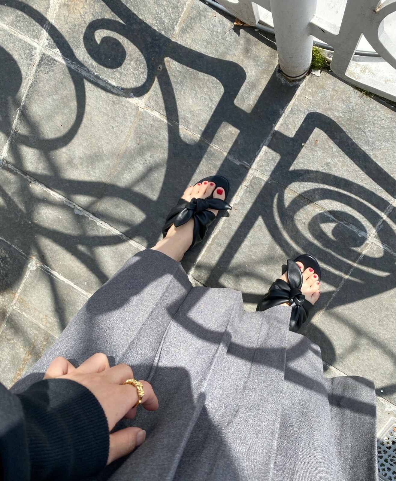 Pre-owned Handmade Women Lamb Skin Leather Bow Tie Mule Slide Sandals Shoes Sander Minimal In Black