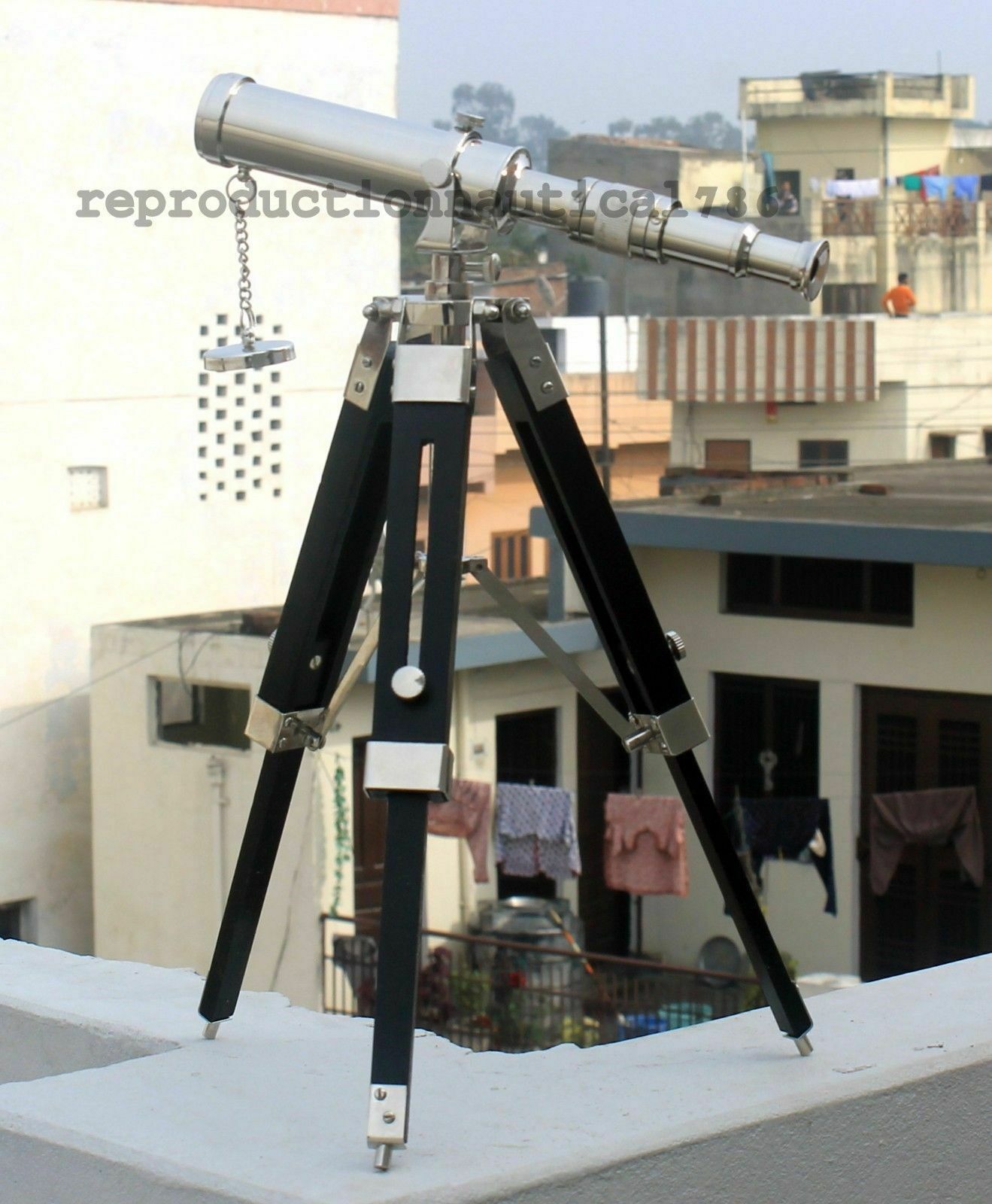 Silver Brass Desk Telescope Handmade With Wooden Tripod Stand Nautical Gift