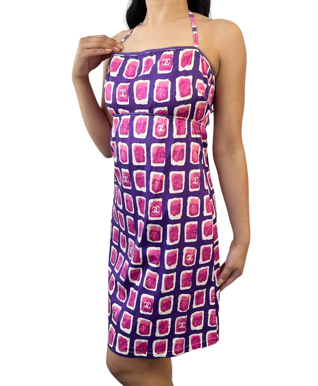 CHANEL Vintage 01P CC Mark Logo Dress #36 One-piece Purple