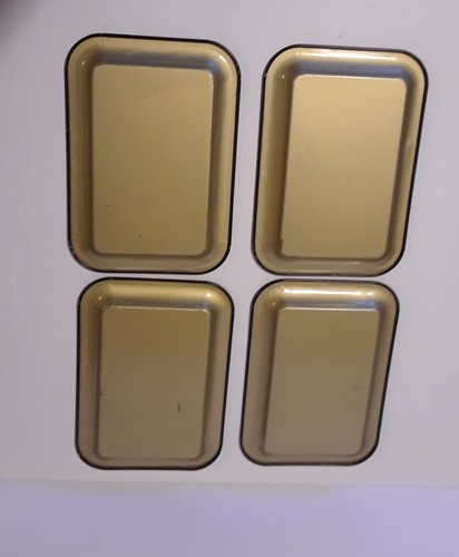 4 Vintage Tip Trays Tole Look Painted Black Metal Flowers Roses Reds Gold