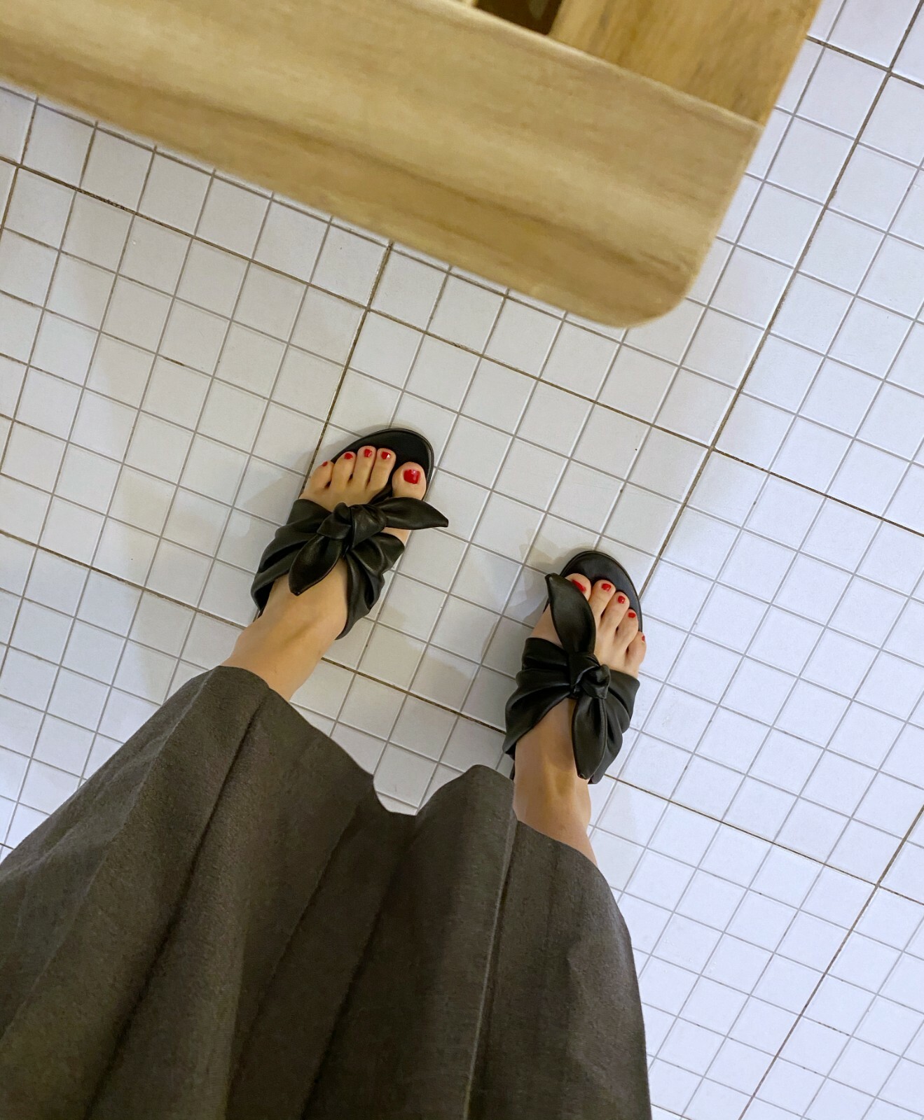 Pre-owned Handmade Women Lamb Skin Leather Bow Tie Mule Slide Sandals Shoes Sander Minimal In Black