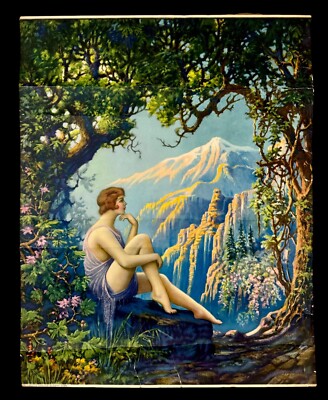 Art Deco Atkinson Fox Maxfield Parrish Style Fantasy Print Forest Mountains
