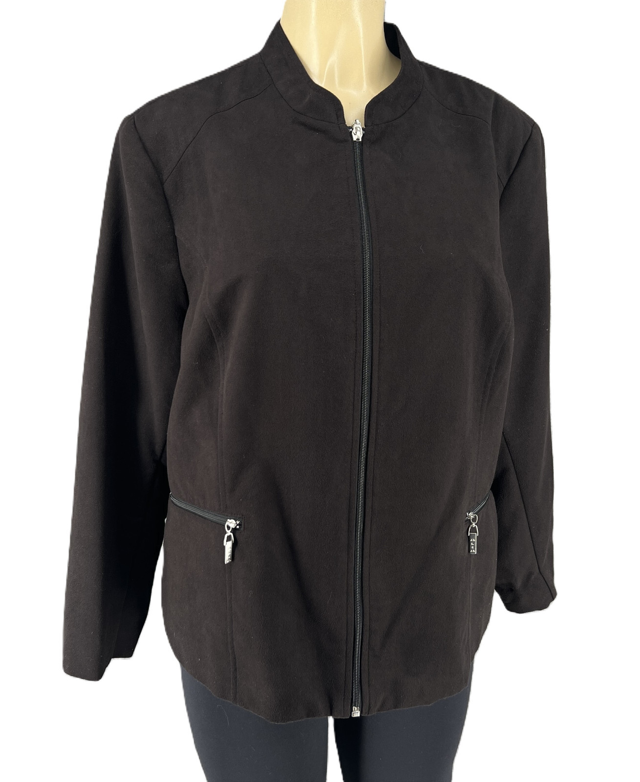 ジャケット・アウター aya's shop Alia 100% Polyester Black Lightweight Zip Front Pockets