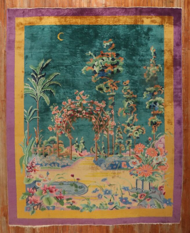 Antique Chinese Art Deco Garden Of Paradise Rug Size 9
