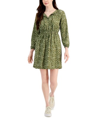 Style & Co Petite Animal Print Shirt Dress Dry Grass Combo PM
