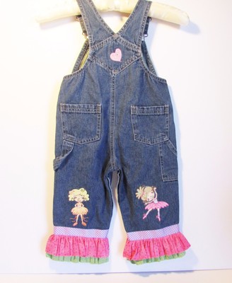 Girl's Overalls Size 18 Mo Ruffled Hems Embroidered Ballerinas Shower Gift